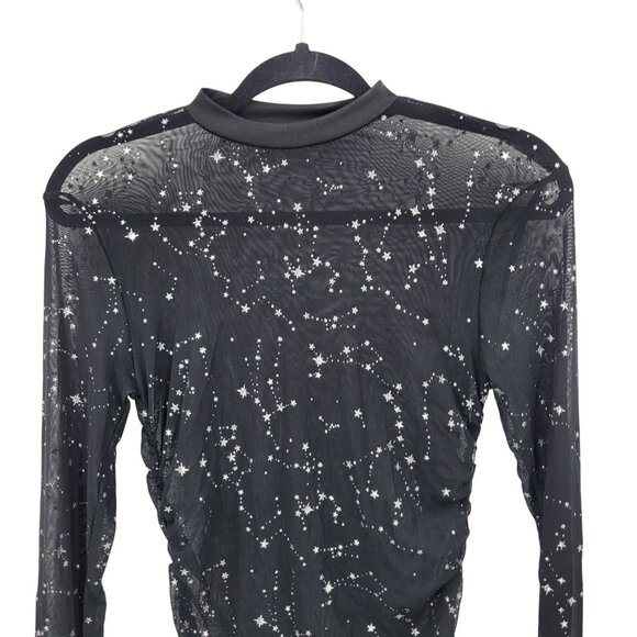 Black Mesh Long-Sleeve Bodycon Dress Sz M Star Constellation Print Witchy Gothic - Picture 5 of 13